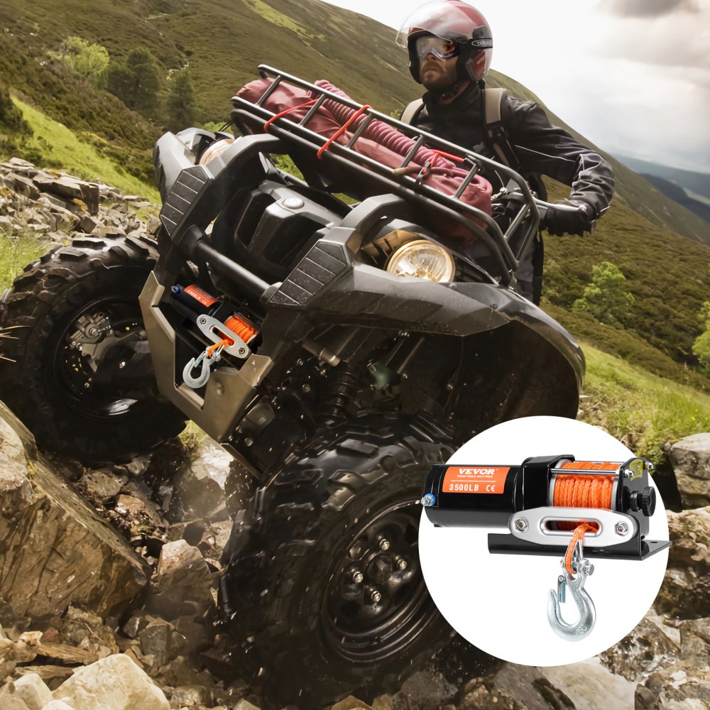 VEVOR Electric Winch, 3500 lb Line Pull Capacity, 12V DC ATV/UTV Winch with Φ3/16 in x 39 ft 12 Strands Synthetic Rope Aluminum Fairlead Wired Remote Control, IP55 Waterproof for Towing UTV ATV Boat