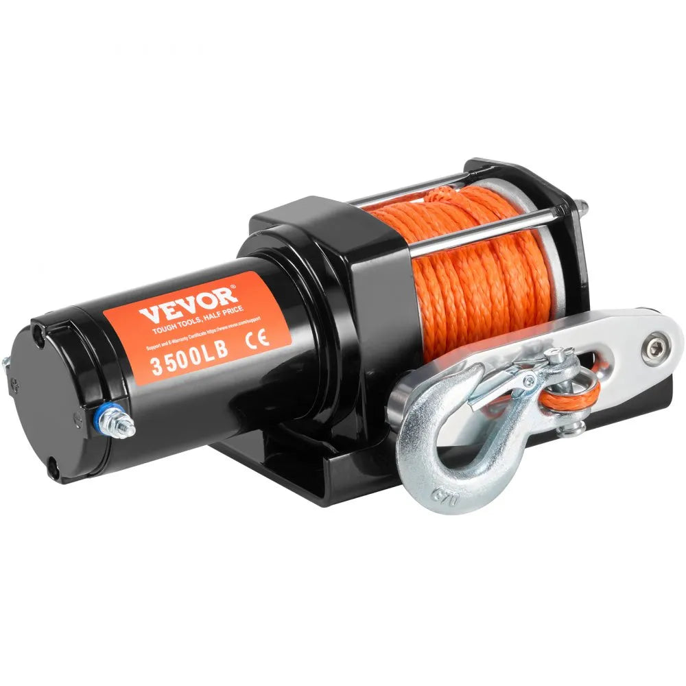 VEVOR Electric Winch, 3500 lb Line Pull Capacity, 12V DC ATV/UTV Winch with Φ3/16 in x 39 ft 12 Strands Synthetic Rope Aluminum Fairlead Wired Remote Control, IP55 Waterproof for Towing UTV ATV Boat