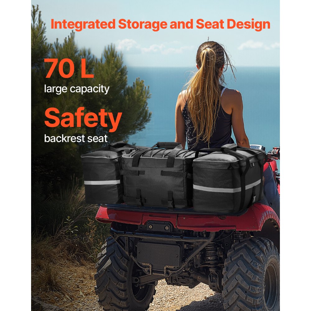 VEVOR ATV Rear Storage Bag, 54L ATV Rear Cargo Bag with 16L Cooler Insulated Bag, 600D Oxford Cloth Storage Rear Rack Seat Bag Fit Most ATVs with Rear Rack, Compatible with ATV, UTV, Can-Am Vehicles