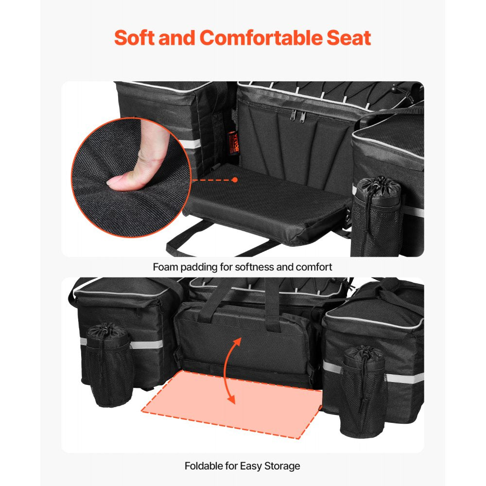VEVOR ATV Rear Storage Bag, 54L ATV Rear Cargo Bag with 16L Cooler Insulated Bag, 600D Oxford Cloth Storage Rear Rack Seat Bag Fit Most ATVs with Rear Rack, Compatible with ATV, UTV, Can-Am Vehicles
