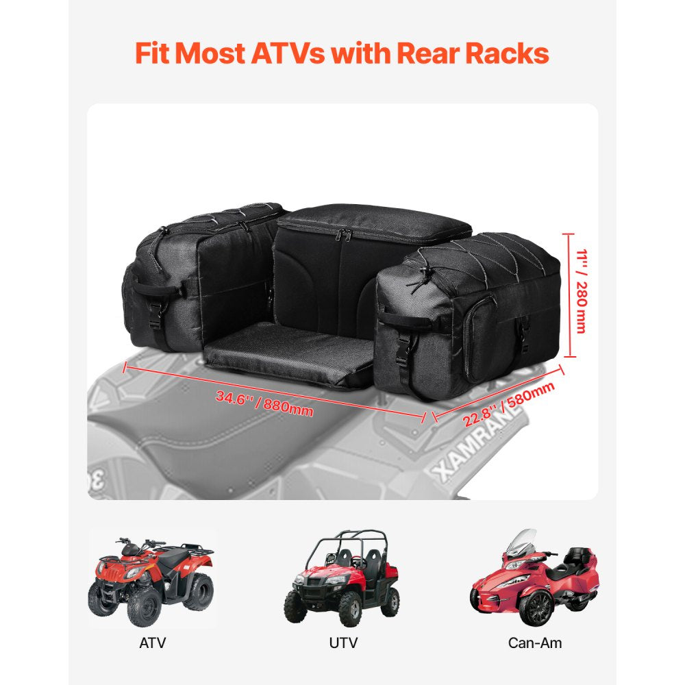 VEVOR ATV Rear Storage Bag, 74L ATV Rear Cargo Bag with Cooler Insulated Bag, 600D Oxford Cloth Storage Rear Rack Seat Bag Fit Most ATVs with Rear Rack, Compatible with ATV, UTV, Can-Am Vehicles