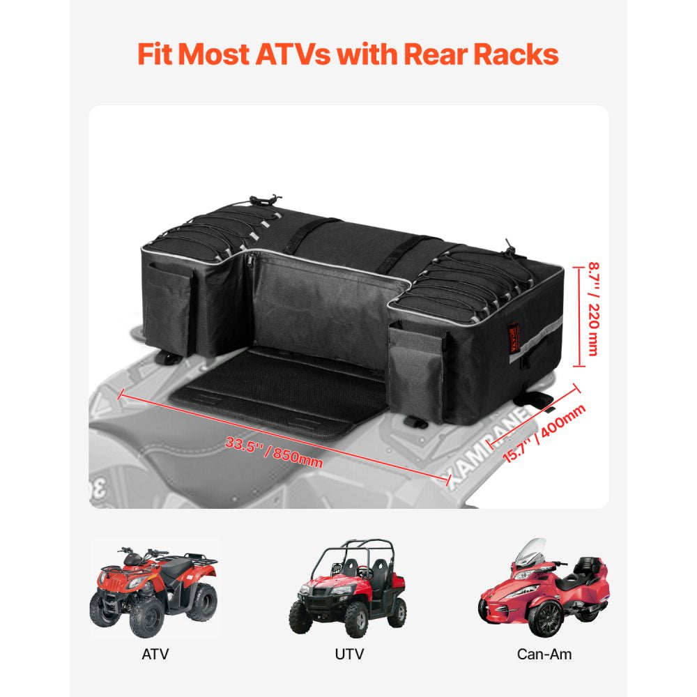 VEVOR ATV Rear Storage Bag, 60L ATV Rear Cargo Storage Bag with Backrest & Waterproof Cover, 600D Oxford Cloth Rear Seat Gear Bag Fit Most ATVs with Rear Rack, Compatible with ATV, UTV, Can-Am Vehicle