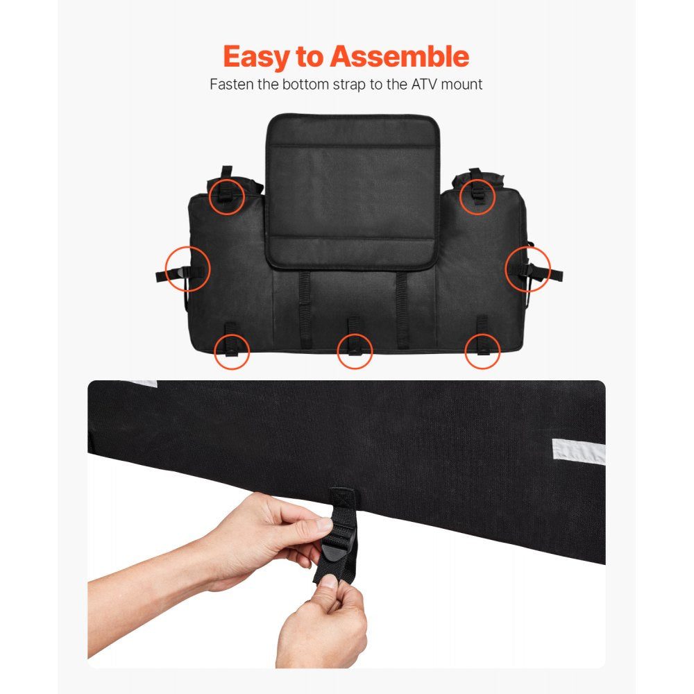 VEVOR ATV Rear Storage Bag, 60L ATV Rear Cargo Storage Bag with Backrest & Waterproof Cover, 600D Oxford Cloth Rear Seat Gear Bag Fit Most ATVs with Rear Rack, Compatible with ATV, UTV, Can-Am Vehicle