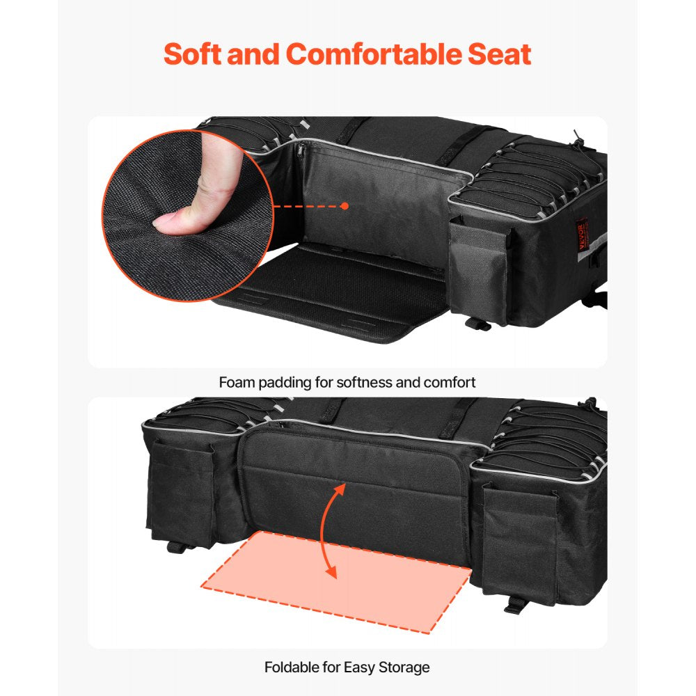 VEVOR ATV Rear Storage Bag, 60L ATV Rear Cargo Storage Bag with Backrest & Waterproof Cover, 600D Oxford Cloth Rear Seat Gear Bag Fit Most ATVs with Rear Rack, Compatible with ATV, UTV, Can-Am Vehicle