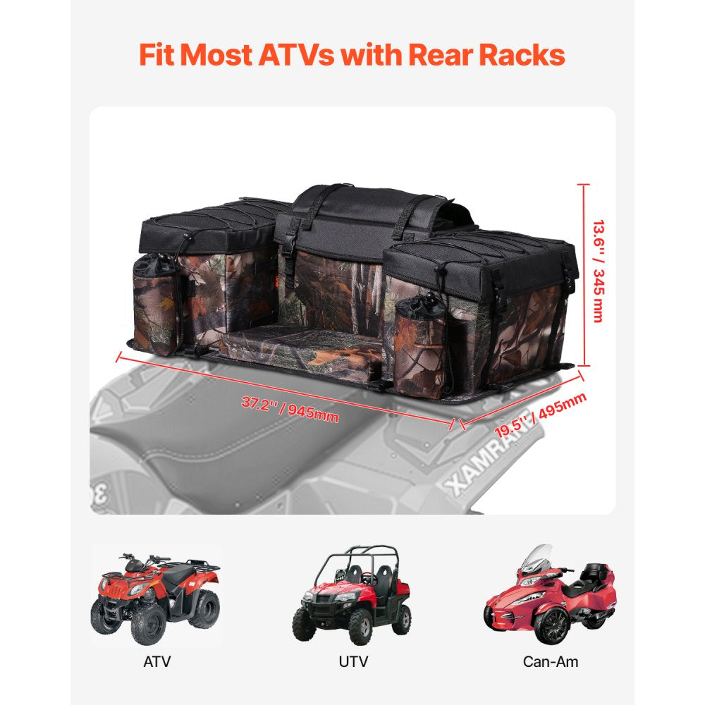 VEVOR ATV Rear Storage Bag, 68L ATV Rear Cargo Bag with Sponge Seat Cushion & Bottle Holder, 600D Oxford Cloth Storage Rear Rack Seat Bag Fit Most ATVs with Rear Rack, Compatible with ATV, UTV, Can-Am