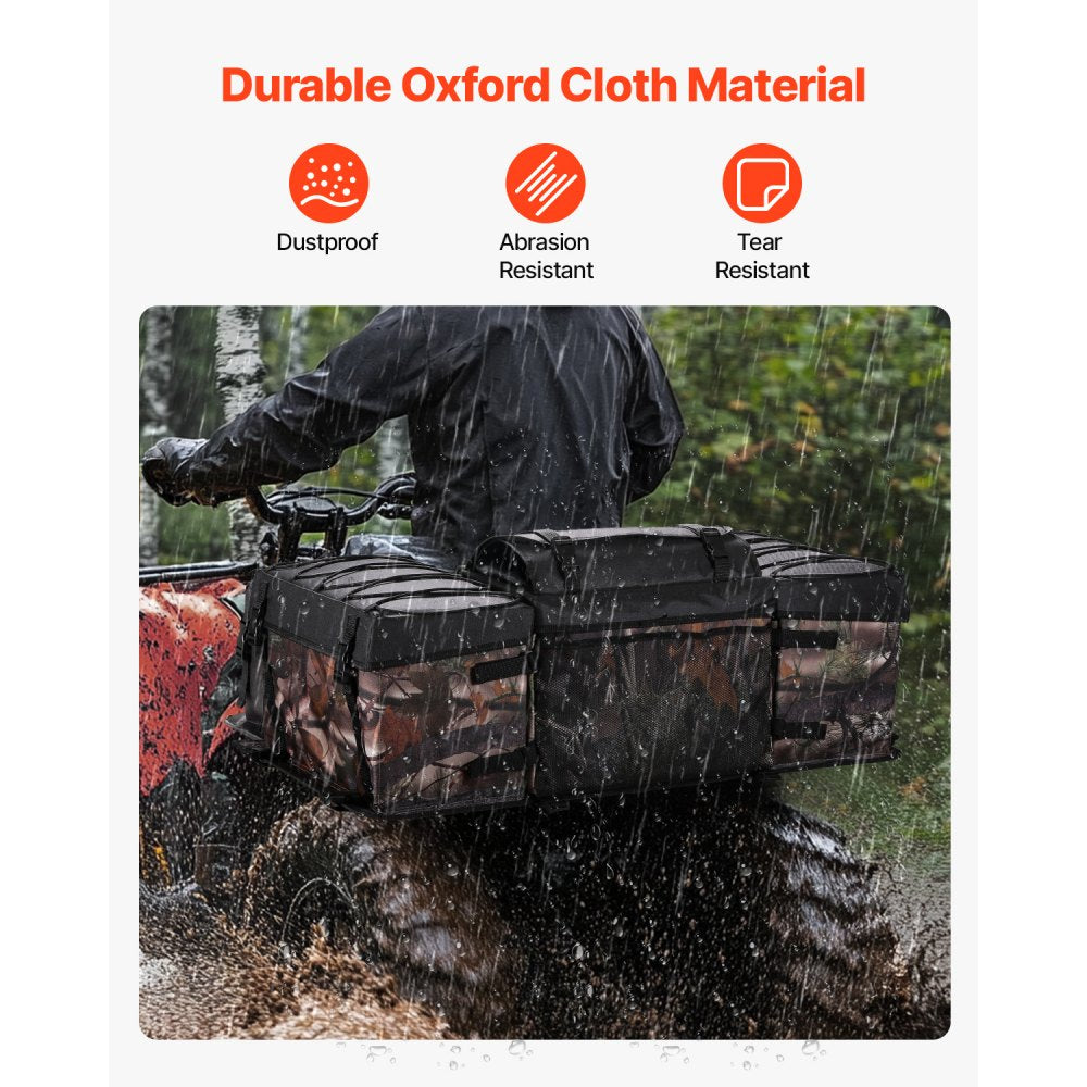 VEVOR ATV Rear Storage Bag, 68L ATV Rear Cargo Bag with Sponge Seat Cushion & Bottle Holder, 600D Oxford Cloth Storage Rear Rack Seat Bag Fit Most ATVs with Rear Rack, Compatible with ATV, UTV, Can-Am
