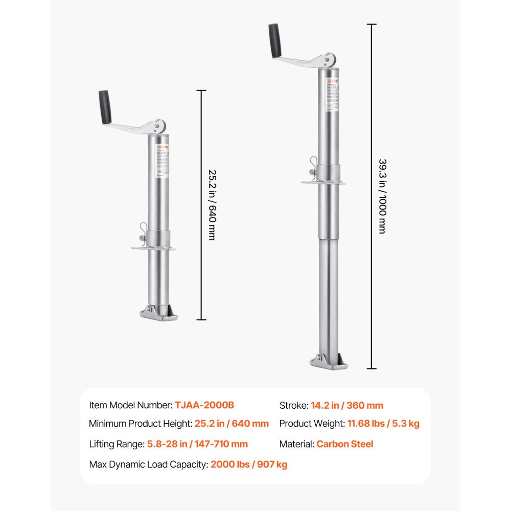 A Frame Trailer Jack Bolt on Trailer Tongue Jack 2000 lbs 14.2" Travel