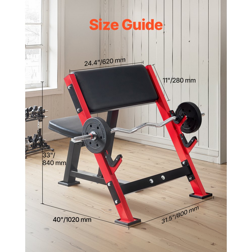 VEVOR Preacher Curl Bench, Strength Training Benches, Max load 660 LBS Home Gym Fitness Equipment, Seated Arm Isolated Barbell Dumbbell Bicep Station, Adjustable Weight Bench with Bar Holders