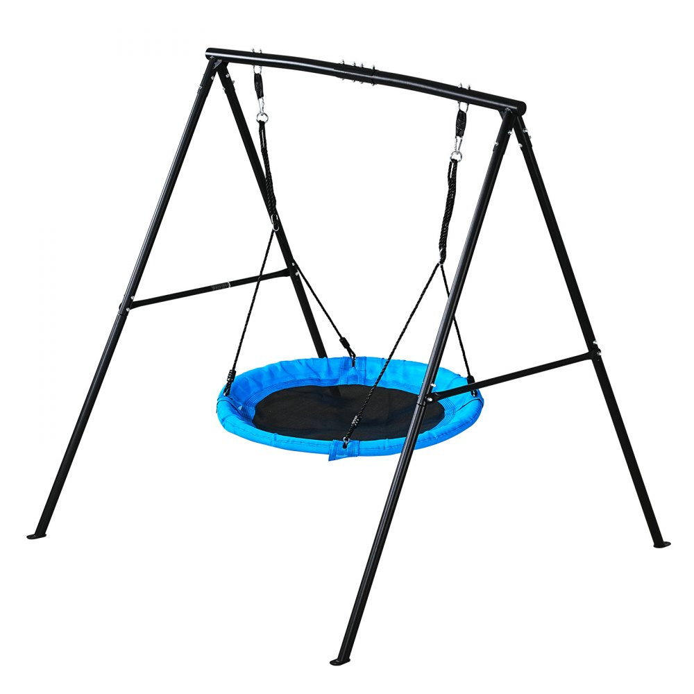 VEVOR Swing Set for Backyard, 40 in Saucer Swing Seat with Heavy Duty A-Frame Metal Stand, 440 lbs Load Capacity, Reinforced with Spiral Ground Anchors, Swingset Outdoor for Kids, Black and Blue