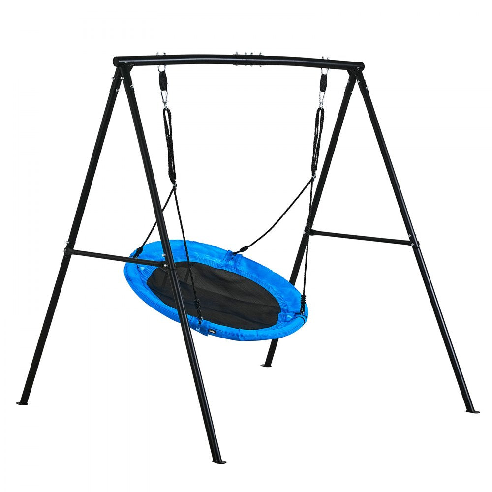 VEVOR Swing Set for Backyard, 40 in Saucer Swing Seat with Heavy Duty A-Frame Metal Stand, 440 lbs Load Capacity, Reinforced with Spiral Ground Anchors, Swingset Outdoor for Kids, Black and Blue