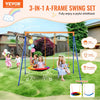 VEVOR Swing Sets for Backyard, 440lbs Load Capacity Swing Set, with 1 Saucer Swing Seat, 1 Belt Swing Seat, Heavy Duty A-Frame Metal Swing Stand and Adjustable Rope, Swingset Outdoor for Kids