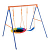 VEVOR Swing Sets for Backyard, 440lbs Load Capacity Swing Set, with 1 Saucer Swing Seat, 1 Belt Swing Seat, Heavy Duty A-Frame Metal Swing Stand and Adjustable Rope, Swingset Outdoor for Kids