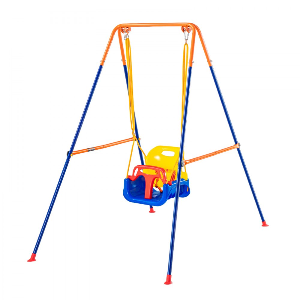 VEVOR Swing Sets for Backyard, 3-in-1 Toddler Swing Set with 4 Sandbags, Foldable Metal Stand, Easy to Assemble, Swingset Indoor/Outdoor for Kids 3-6 Years, Youth 6-10 Years and Teenagers 10+
