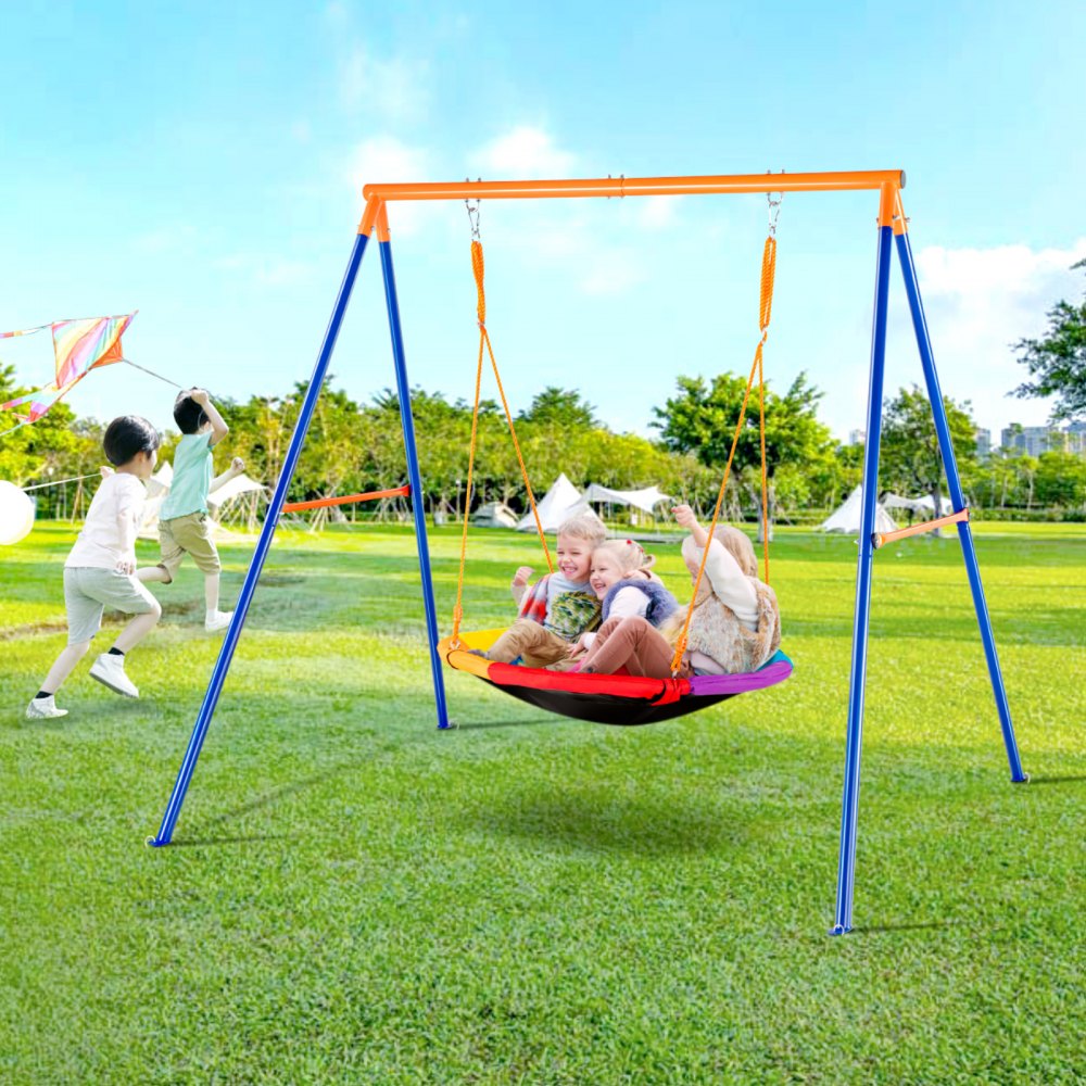 VEVOR Swing Sets for Backyard, 440lbs Load Capacity Swing Set, 40" Saucer Swing Seat with Heavy Duty A-Frame Metal Swing Stand and Adjustable Rope, Easy to Assemble, Swingset Outdoor for Kids