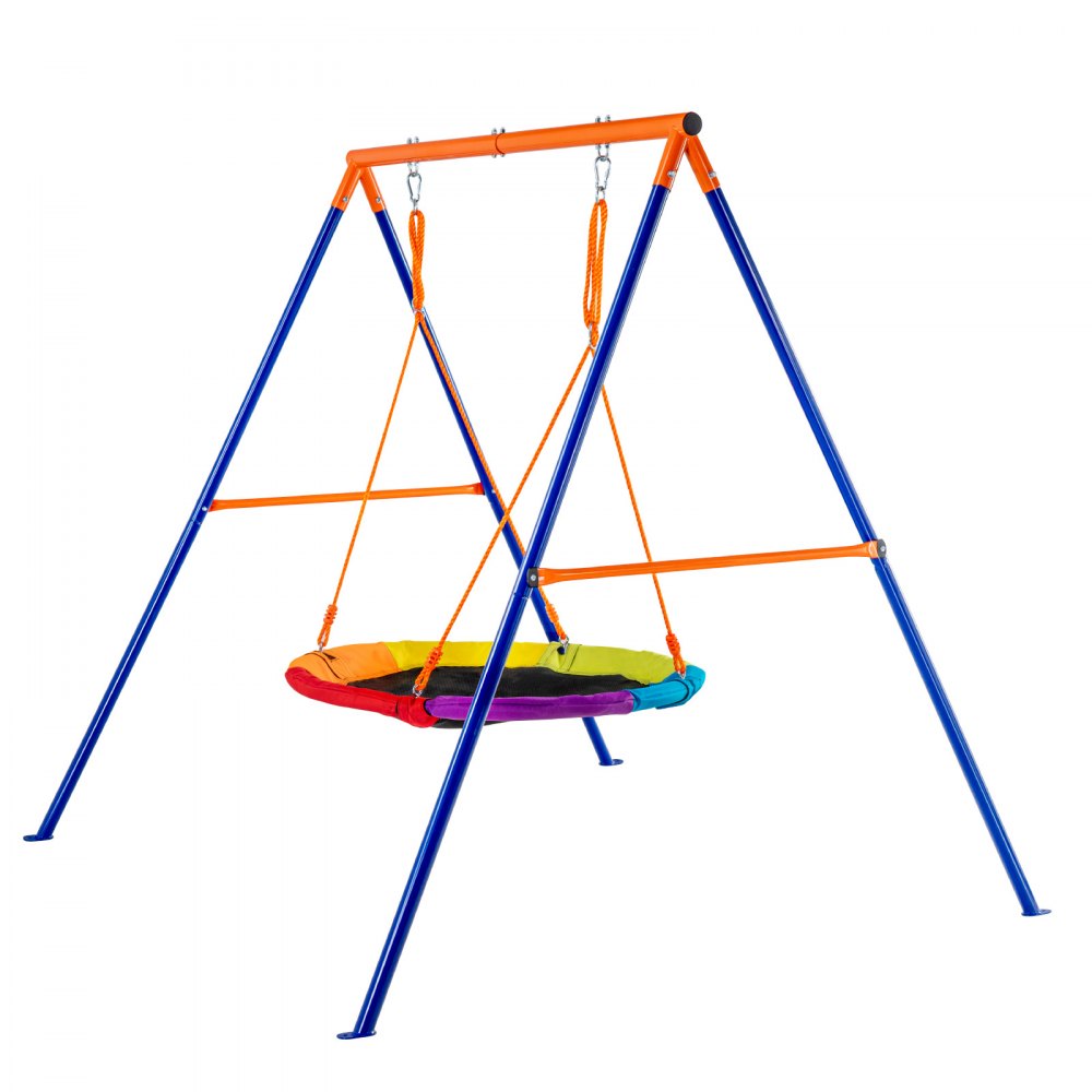 VEVOR Swing Sets for Backyard, 440lbs Load Capacity Swing Set, 40" Saucer Swing Seat with Heavy Duty A-Frame Metal Swing Stand and Adjustable Rope, Easy to Assemble, Swingset Outdoor for Kids