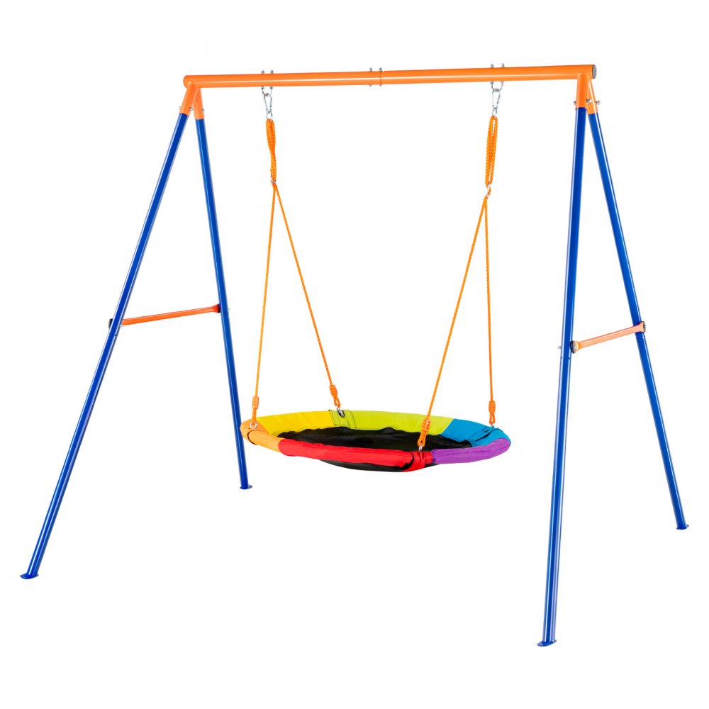 VEVOR Swing Sets for Backyard, 440lbs Load Capacity Swing Set, 40" Saucer Swing Seat with Heavy Duty A-Frame Metal Swing Stand and Adjustable Rope, Easy to Assemble, Swingset Outdoor for Kids