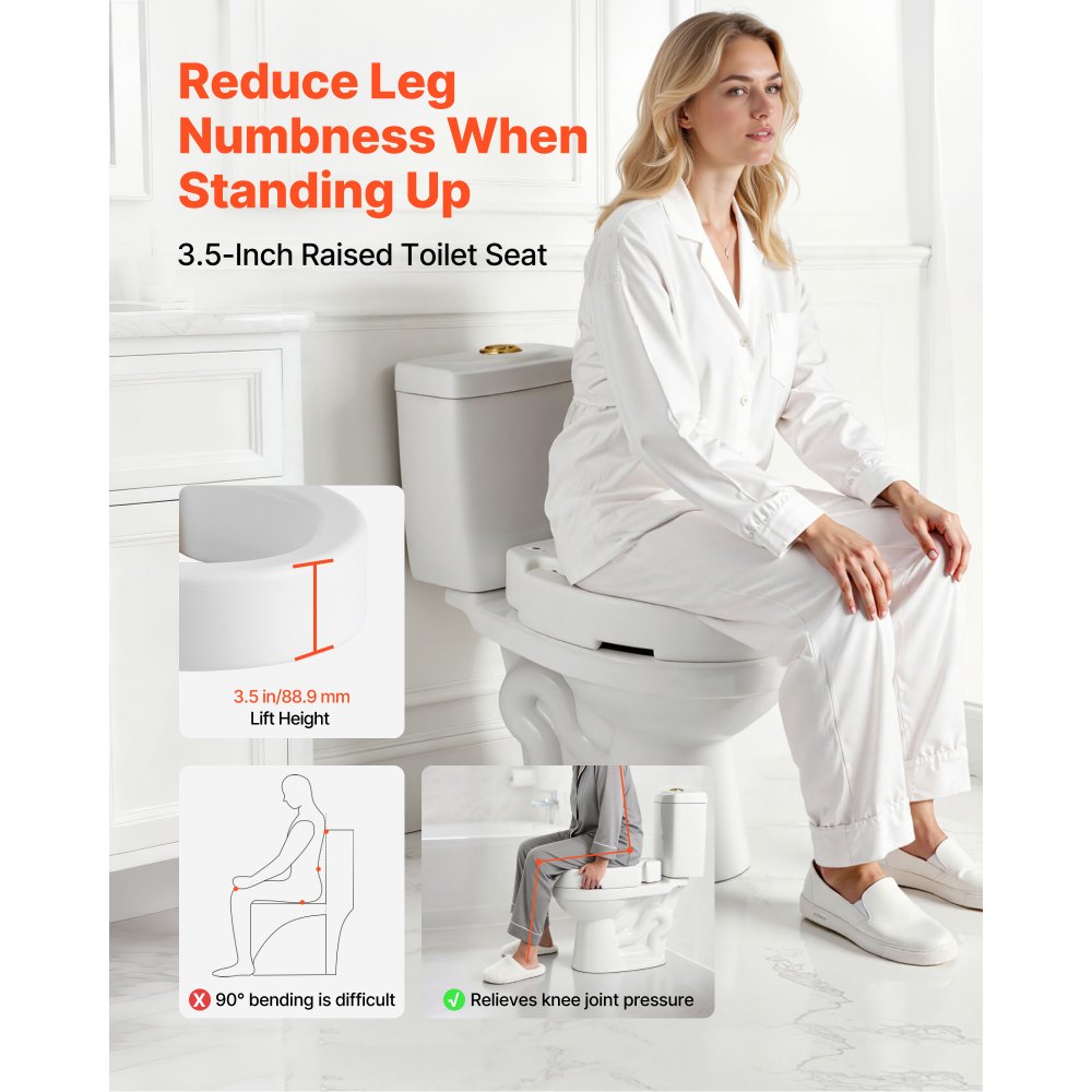 VEVOR Raised Toilet Seat, 300 lbs Load Capacity, 3.5-Inch Lift Height, Commode Elevated Toilet Seat Riser with Enlarged Opening for Seniors, Elderly, Handicap, Disabled, Adults, Fits Elongated Bowl
