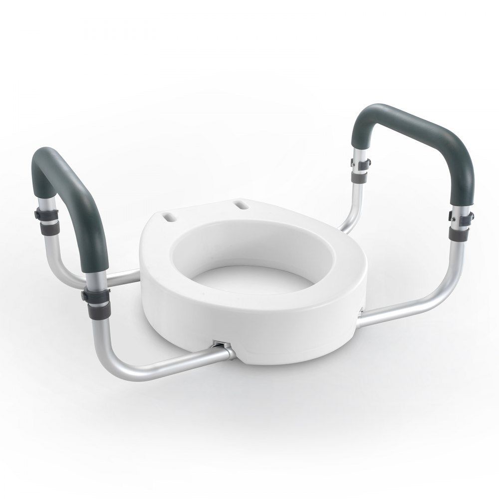 VEVOR Raised Toilet Seat, 3.5" Height Raised, 300 lbs Weight Capacity, for Standard Round Toilet, Aluminum Handrail, with EVA Armrest Padding, for Elderly, Handicap, Patient, Pregnant, Medical