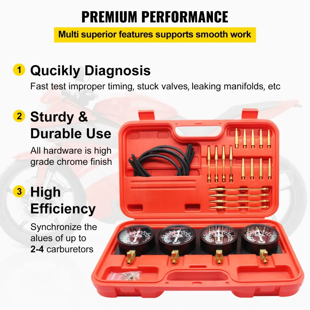 Bestauto Fuel Vacuum Carburetor Synchronize Tool Kit Fuel Vacuum Carburetor Synchronizer carb sync Gauge Set with Rubber Hose