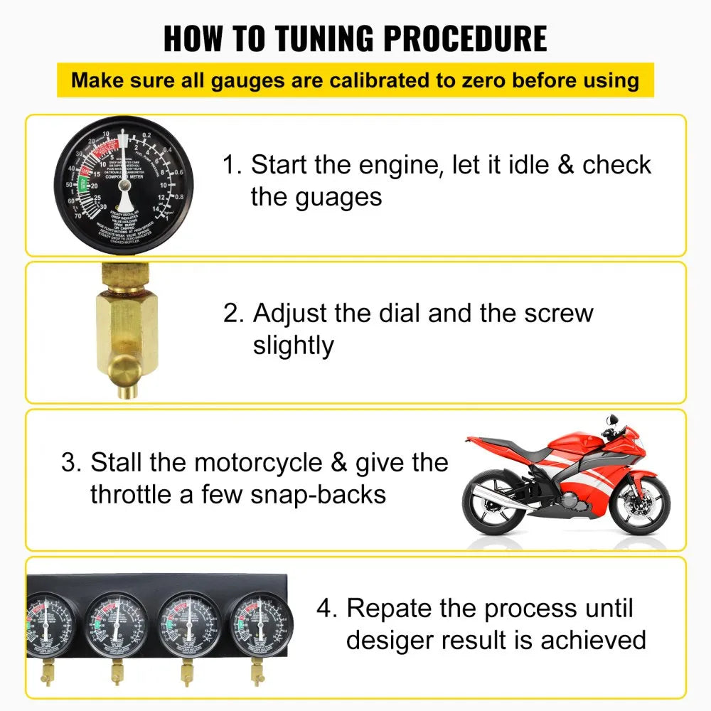 Bestauto Fuel Vacuum Carburetor Synchronize Tool Kit Fuel Vacuum Carburetor Synchronizer carb sync Gauge Set with Rubber Hose