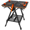 VEVOR Convertible Workstation, Dual-Function as Sawhorse/Workbench, Supports up to 1000 lbs, 7 Height Options, Durable Steel Frame, Compact Folding Design with Wood Clamp, Includes 4 Bench Dogs & 2