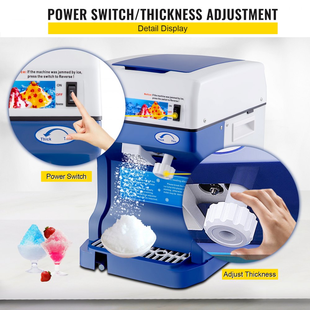 VEVOR 110V Electric Shaved Ice Machine 250W Snow Cone Maker Tabletop with Adjustable Ice Texture, Ice Shaving Machine 265LBs/hr for Home and Commerical Use