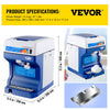 VEVOR 110V Electric Shaved Ice Machine 250W Snow Cone Maker Tabletop with Adjustable Ice Texture, Ice Shaving Machine 265LBs/hr for Home and Commerical Use