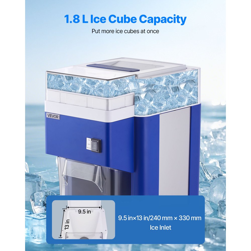 VEVOR Commercial Ice Shaver Machine, 1.91QT /1.8L Large Electric Snow Cone Machine, Fine & Fluffy with 300W Motor, Stainless Steel Blades, Shaved Ice Maker for Dessert Shop Home Party Restaurant, Blue