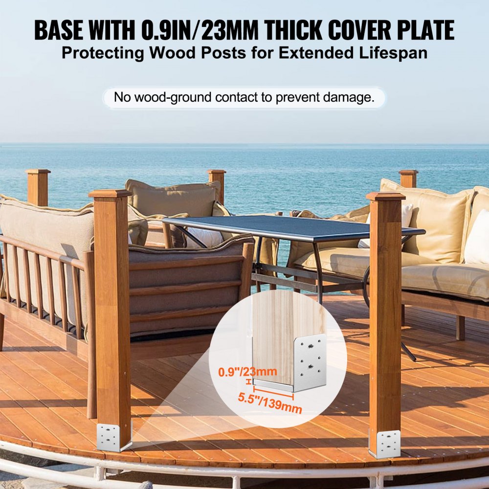 VEVOR 6"x 6" Post Base, 1Pcs Stainless Steel Adjustable Post Anchor Bracket(Internal 5.9 x 5.5"), Adjustable Post Base for Pavilion Deck Porch Handrail Railing Support Decorative Anchor Plate