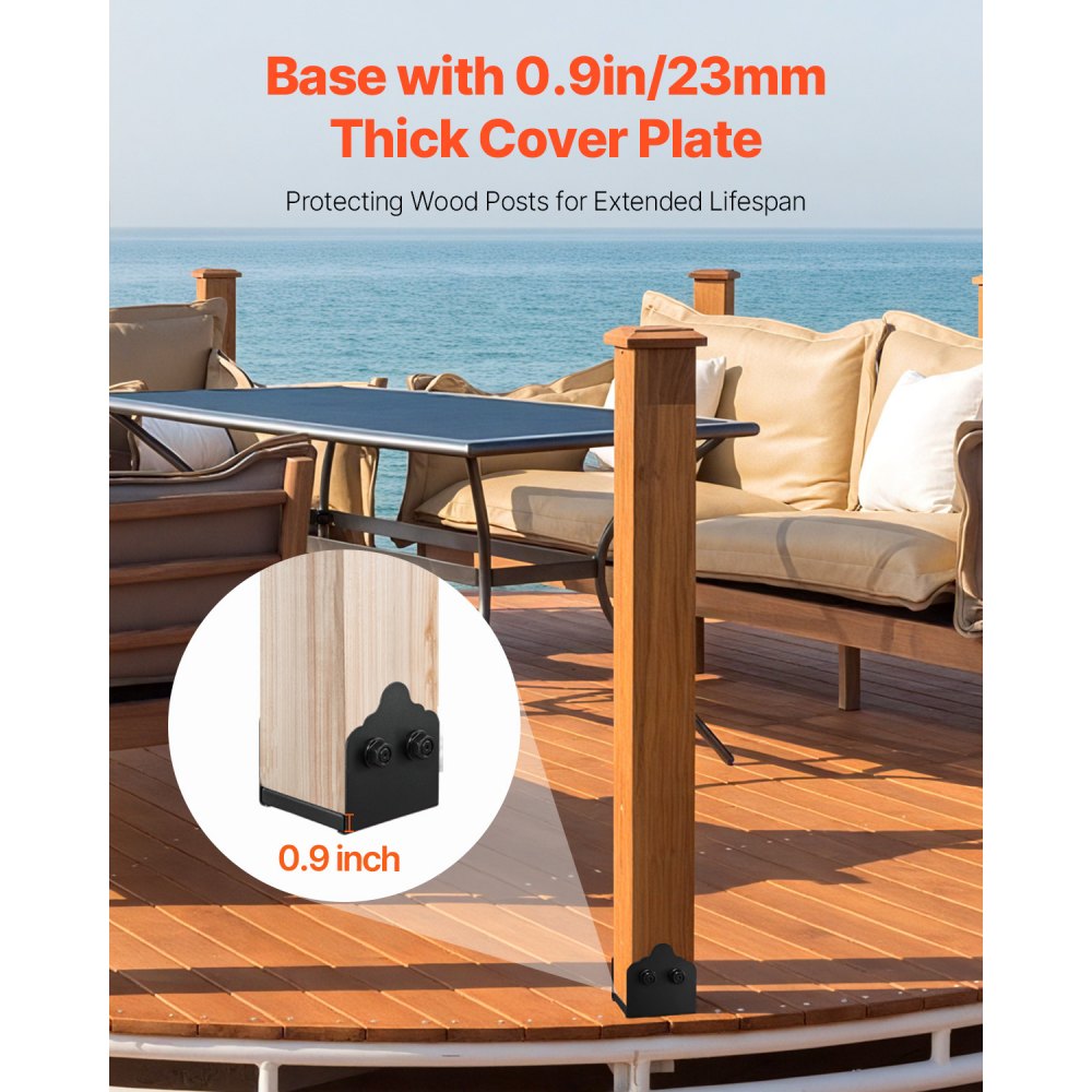 VEVOR 6x6 Post Base 2 Pcs, Inner Size 5.9x5.55 inch / 150x141 mm Post Brackets, Heavy Duty Carbon Steel Decking Posts, Wood Posts Brackets for Pavilion Deck Railing Support Deck Base Plate, Black