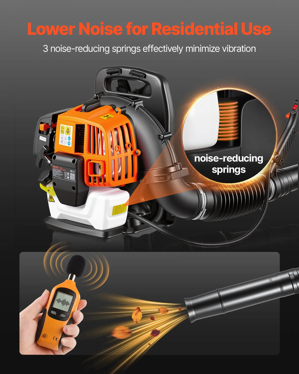 VEVOR Backpack Leaf Blower, 43CC 2-Stroke Engine Gas Powered Leaf Blower with 1.38L Fuel Tank, 447 CFM Air Volume, 150 MPH Air Speed, Ideal for Lawn Care, Leaves Cleaning, Yard Debris & Snow Removal
