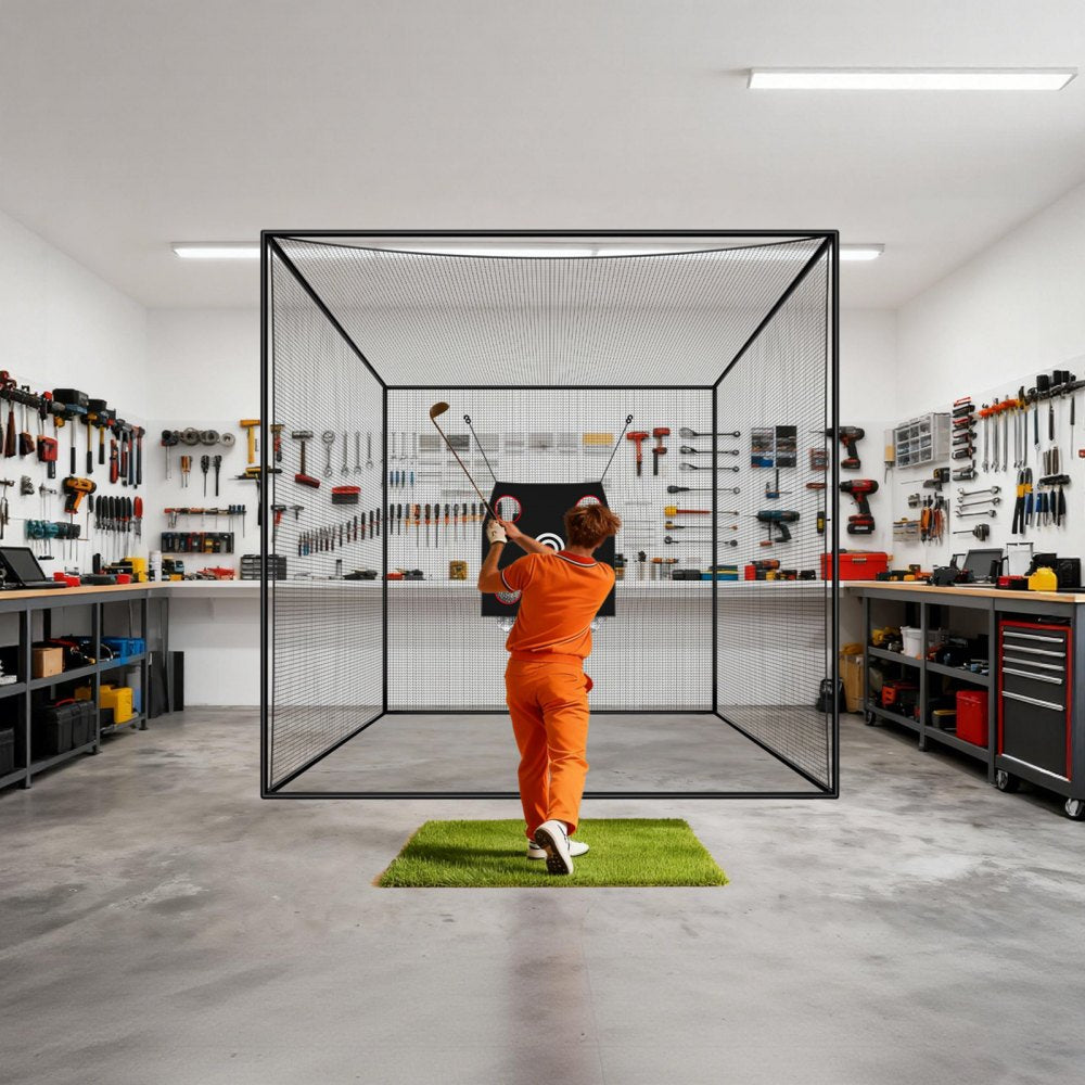 VEVOR Golf Batting Cage, 10 x 10 x 10 FT Golf Cage, Driving Hitting Cages with 3-Ply Knotless Polyester, Golfs Target & 9-Hole Baseball Target, Golfs Hitting Net for Indoor, Outdoor, Backyard