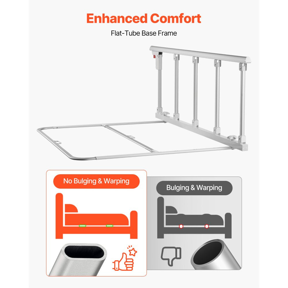 VEVOR Foldable Bed Rail for Elderly, 48 in Bedside Assist Rail with Fixing Strap, Adjustable Height Pipe Bedside Cane, High-Strength Metal Senior Bed Bar, Hand Guard Grab Fits King, Queen, Full, Twin