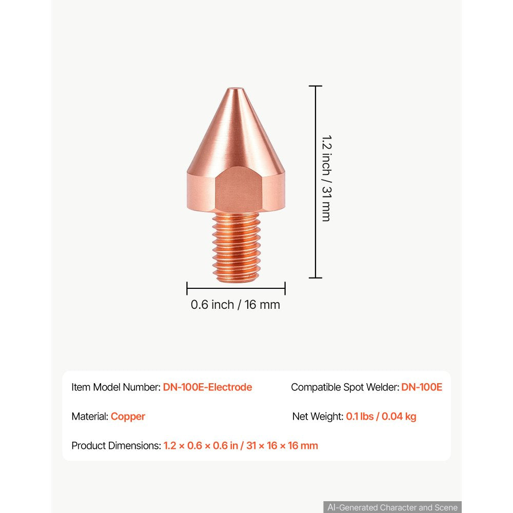 VEVOR Replacement Electrode Tips for DN-100E Spot Welder Machine, High-Conductivity Copper, Concentrated Conical Spot Welding, for Sheet Metal Welding and Versatile Metalworking Projects