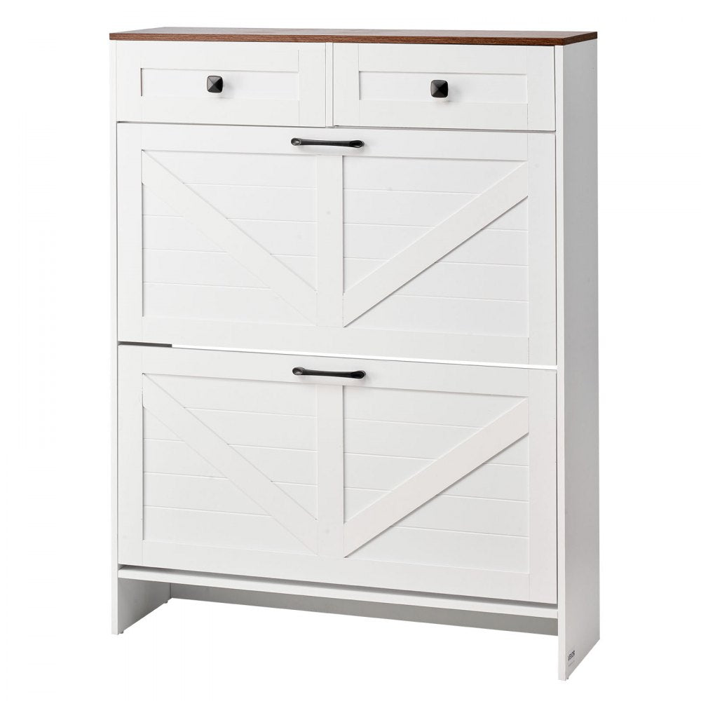 VEVOR Shoe Cabinet with 2 Flip Drawers, Farmhouse Shoes Storage Cabinet with 2 Drawers and Anti-Tipping Device, Freestanding Shoe Organizer Ideal for Entryway, Hallway, Bedroom, Living Room, White