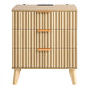 VEVOR Fluted Nightstand with Charging Station, with 3 Drawers, Dresser for Bedroom, Mid Century Modern End Table, Bedside Storage Cabinet Side Table Chest of Dresser, for Bedroom, Living Room, Khaki