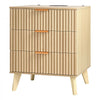 VEVOR Fluted Nightstand with Charging Station, with 3 Drawers, Dresser for Bedroom, Mid Century Modern End Table, Bedside Storage Cabinet Side Table Chest of Dresser, for Bedroom, Living Room, Khaki