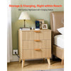 VEVOR Fluted Nightstands with Charging Station, Set of 2, Dresser for Bedroom with 3 Drawers, Mid Century Modern End Table, Bedside Cabinet Side Table Chest of Dresser, for Bedroom, Living Room, Khaki
