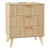 VEVOR Fluted Nightstands with Charging Station, Set of 2, Dresser for Bedroom with 3 Drawers, Mid Century Modern End Table, Bedside Cabinet Side Table Chest of Dresser, for Bedroom, Living Room, Khaki