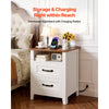 VEVOR Farmhouse Nightstands, with Charging Station, Set of 2, End Tables with 2 Drawers and Open Shelf, Bedside Storage Cabinets, Rustic Side Tables with USB Port, for Bedroom, Living Room, White