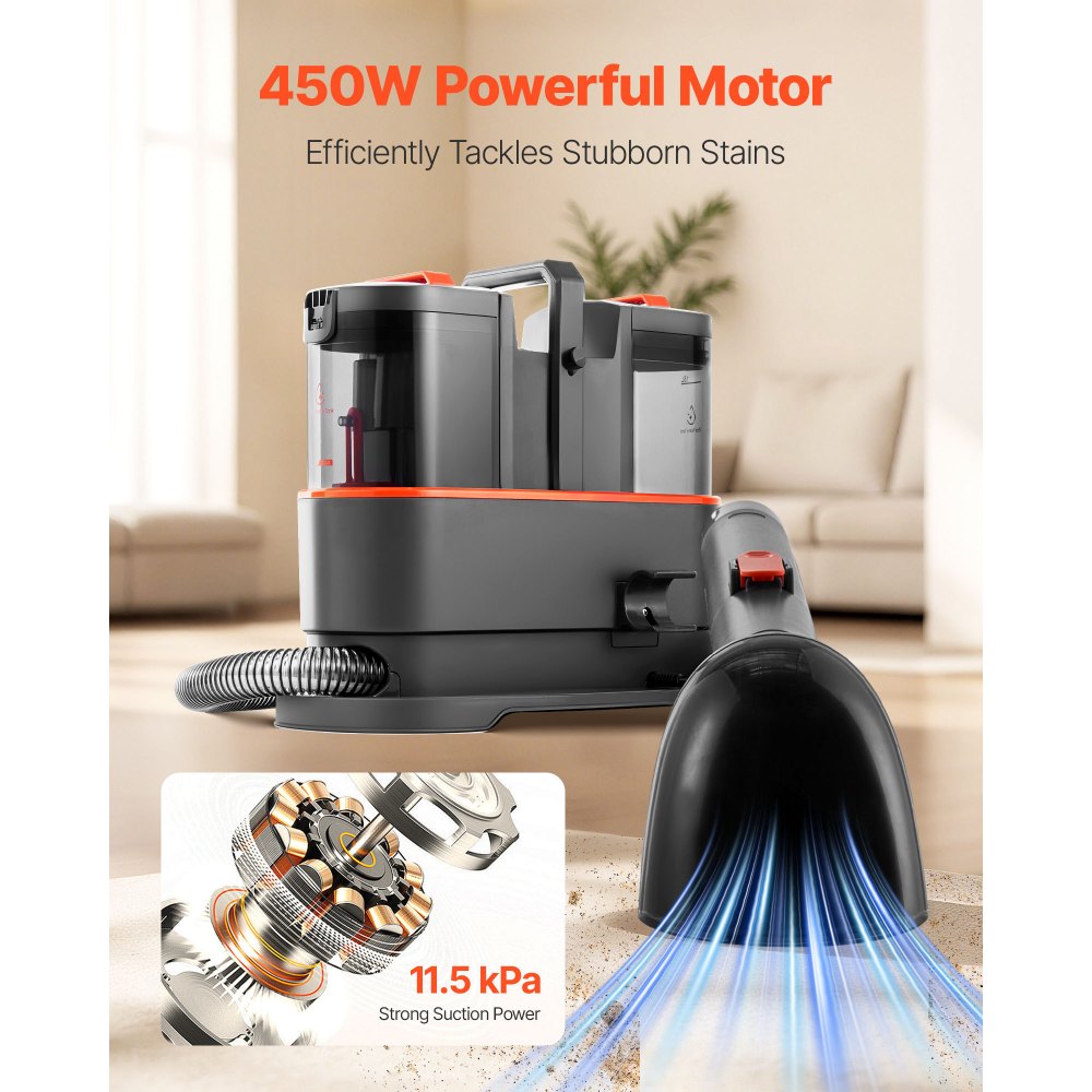 VEVOR Carpet Cleaner Machine, 50.72 oz Clean Water Tank & 27.05 oz Dirty Water Tank, Portable Upholstery Shampooer, 11.5Kpa Handheld Furniture Extractor, Spot and Stain Deep Cleaner for Rug Couch Car