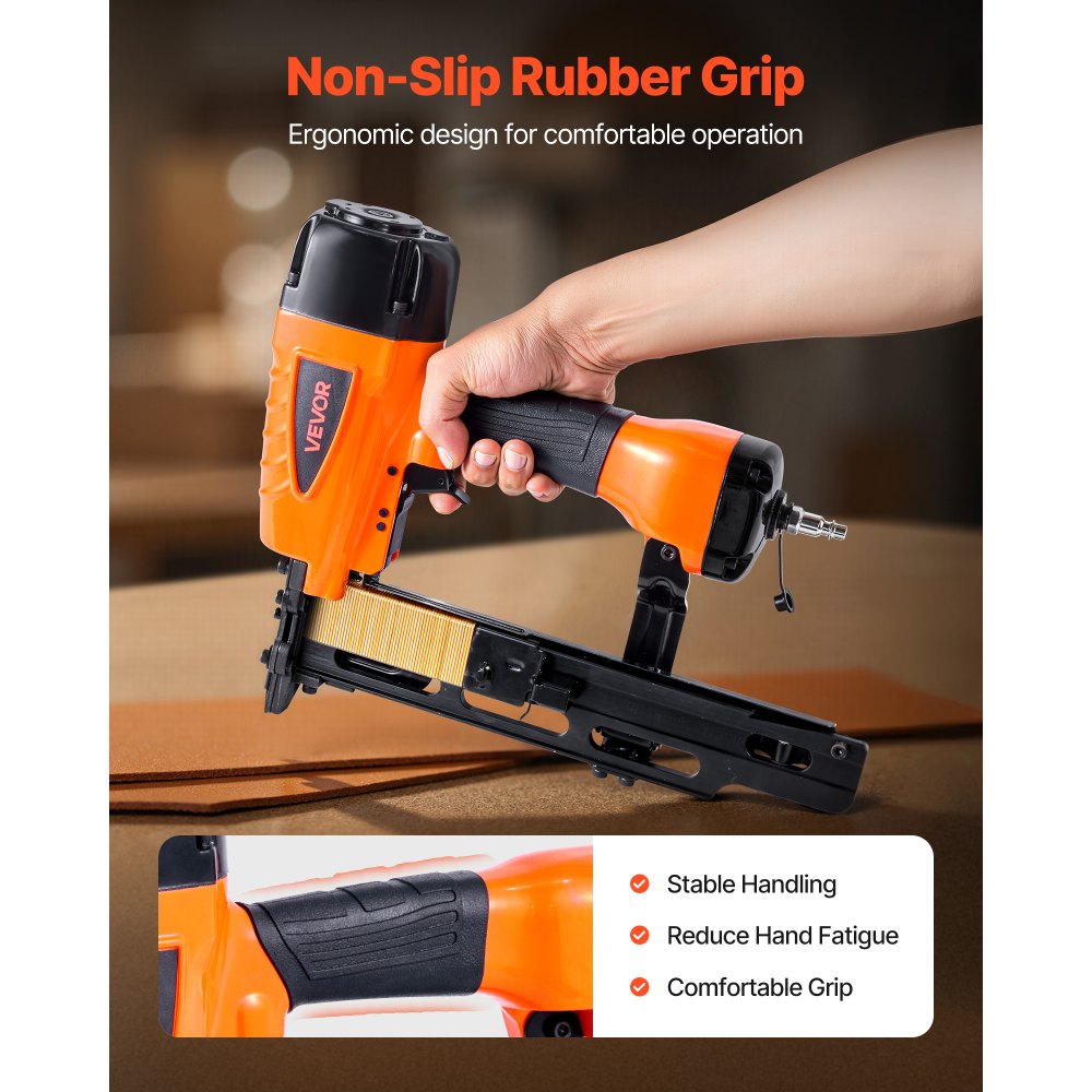 VEVOR Pneumatic Staple Gun, 16 Gauge 7/16-inch Medium Crown Pneumatic Stapler 1" to 2" Length, 70-120PSI Heavy Duty Air-Powered Staple Gun for Roof Decking, Wall Sheathing, Fencing and Subflooring