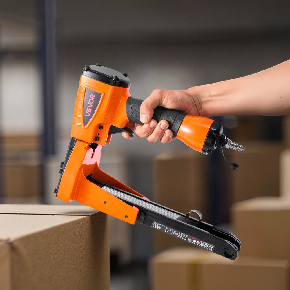 VEVOR Pneumatic Carton Closing Stapler, 13 Gauge Pneumatic Cardboard Staple Gun for 1-3/8 inch Crown 5/8" & 3/4" Length, Depth-Adjustable 70-120 PSI Air Staple Gun for Boxes Carton Closing, Packaging