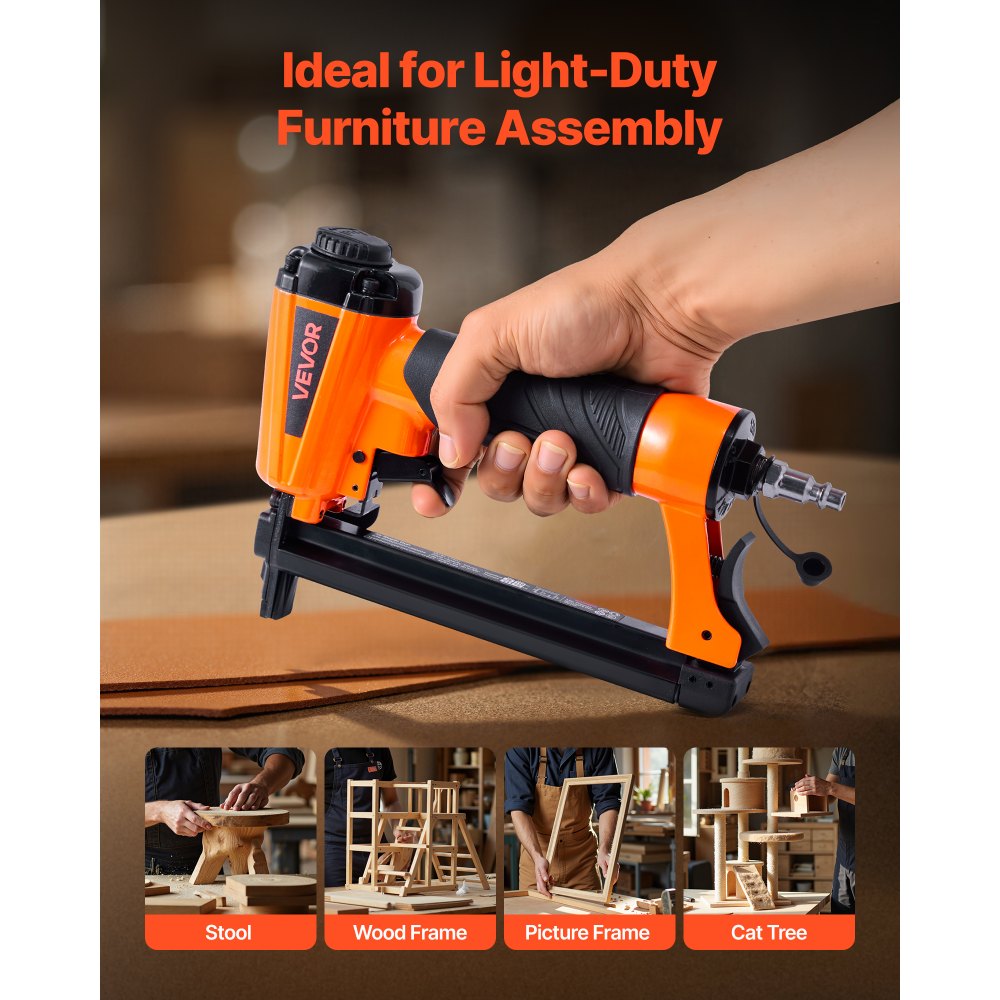 VEVOR Pneumatic Staple Gun, 20 Gauge T50 Pneumatic Upholstery Stapler for 7/16" Crown 5/32"-5/8" Length Staples, 70-110 PSI Air Staple Gun for Woodworking, Upholstering, Fabric, Crafts, DIY Projects