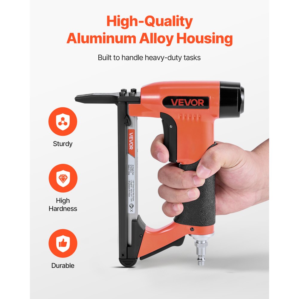 VEVOR Pneumatic Staple Gun, 21 Gauge Long-Nose Upholstery Stapler for 80 Series Fine Wire Staples 1/2-inch Crown 1/4"-5/8" Length, Max 150PCS Loading Air Staple Gun for Upholstering, Woodworking, DIY