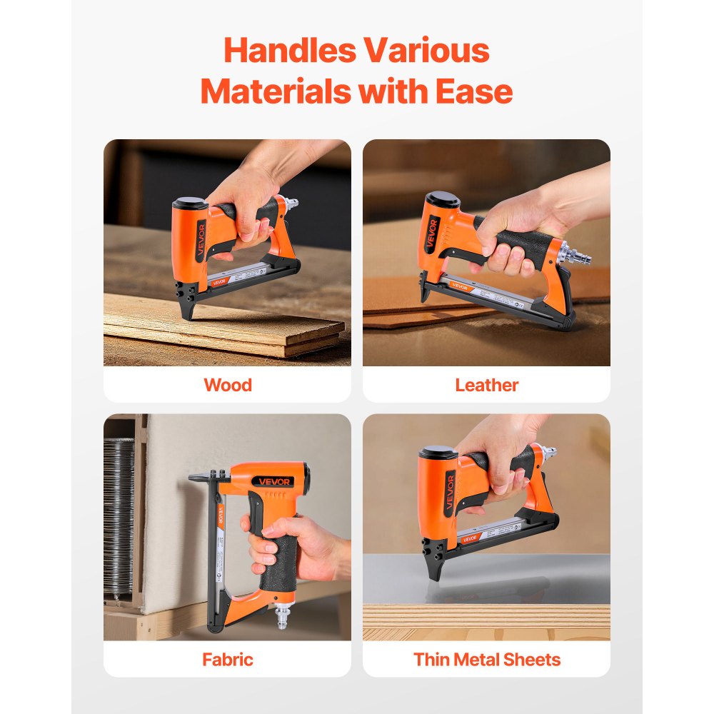 VEVOR Pneumatic Staple Gun, 22 Gauge Air Upholstery Stapler for 71 Series Fine Wire Staples 3/8" Crown 1/4"-5/8" Length, Max 180PCS Loading Air Staple Gun for Upholstering, Woodworking, DIY Projects