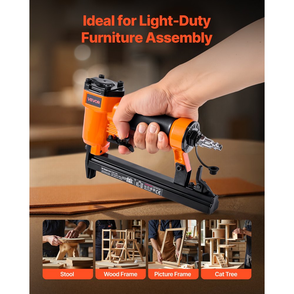 VEVOR Pneumatic Staple Gun, 22 Gauge Pneumatic Upholstery Stapler for 71 Series Fine Wire Staples 3/8-inch Crown 5/32"-5/8" Length, 70-110 PSI Air Staple Gun for Woodworking, Upholstering, DIY Project
