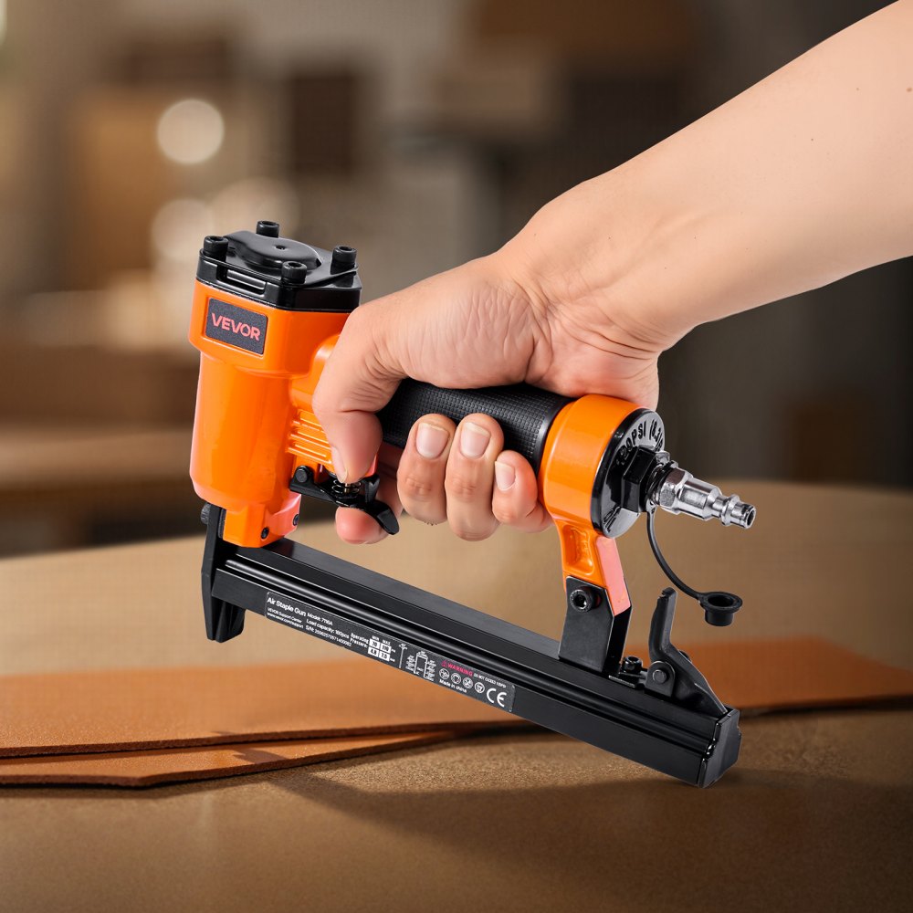 VEVOR Pneumatic Staple Gun, 22 Gauge Pneumatic Upholstery Stapler for 71 Series Fine Wire Staples 3/8-inch Crown 5/32"-5/8" Length, 70-110 PSI Air Staple Gun for Woodworking, Upholstering, DIY Project