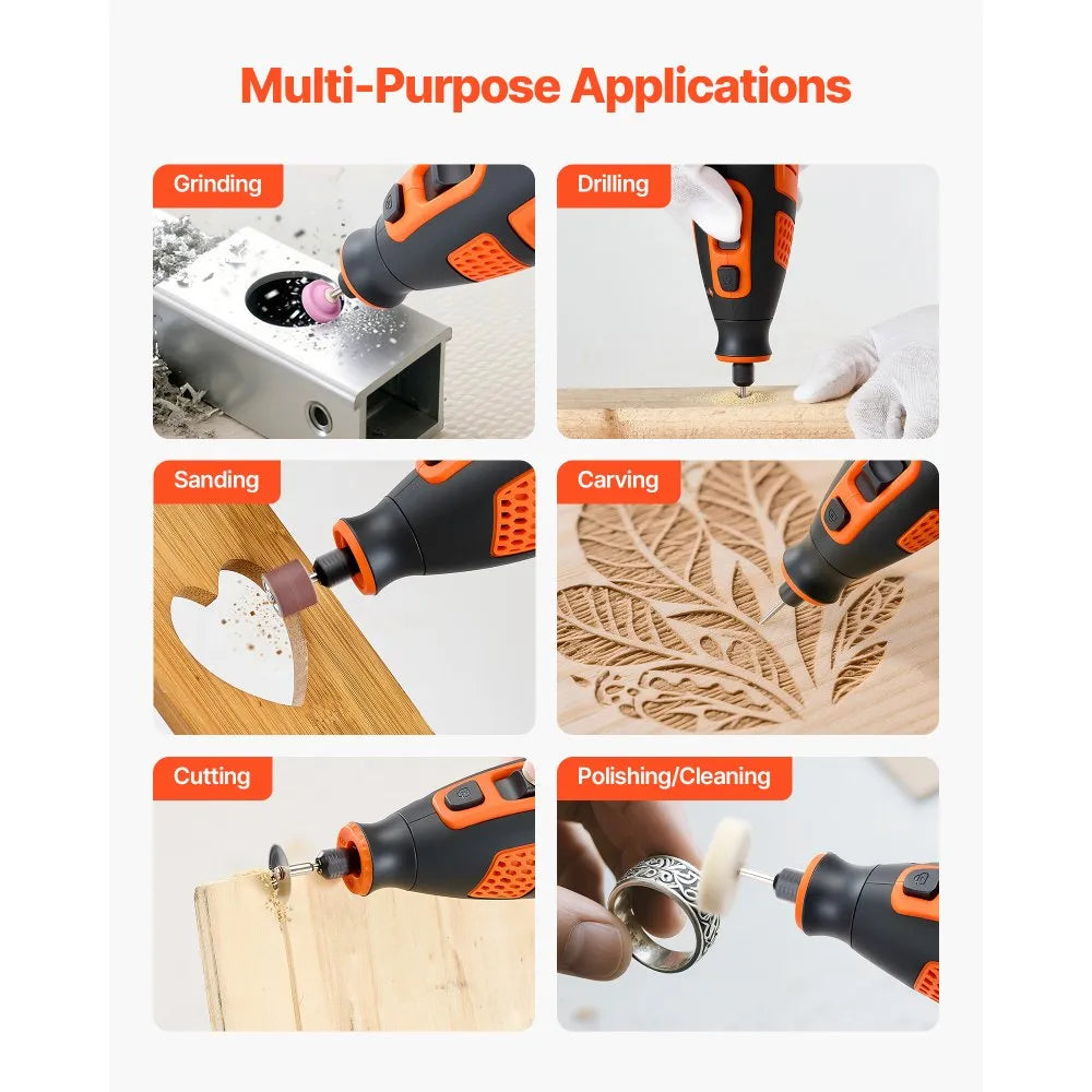 VEVOR 119-Piece Cordless Rotary Tool Kit, DC12V Portable Mini Power Rotary Tool, 28-Level Speed 5000-32000 RPM Multi-Purpose DIY Tools for Engraving, Sanding, Polishing, Carving, Cutting, DIY Crafts
