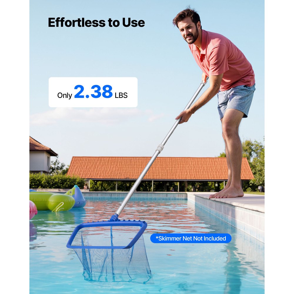 VEVOR Pool Pole, 3.4 to 15 Ft Telescoping Swimming Pool Cleaning Poles, Professional Adjustable Telescopic Pole with 2 Extension Poles, Heavy Duty Cleaner Stick for Skimmer Net, Brush, Vacuum Head